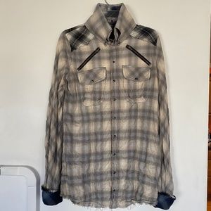 Le Grand Bleu L.G.B Frayed Plaid Shirt Japanese Size 3